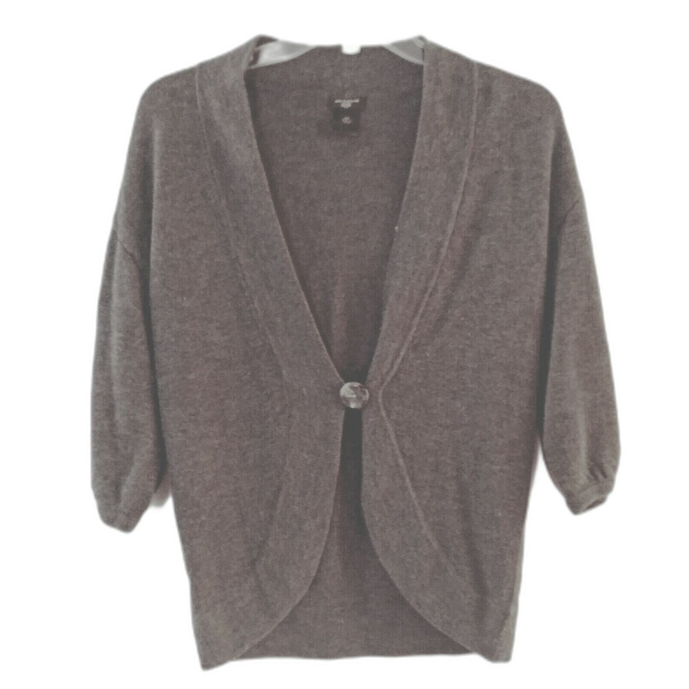Ann Taylor Petite XS Sweater Gray One Button Cardigan 3/4 Sleeves Soft Banded
